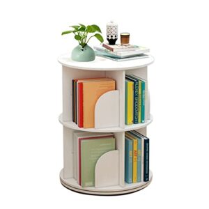 bjtdllx rotating bookshelf, 2 tiers freestanding storage shelf, 360° rotating white bookshelf round bookcase magazines a4 papers organizer, for home office living room 15.7x15.7x23.6in, white 2 tiers