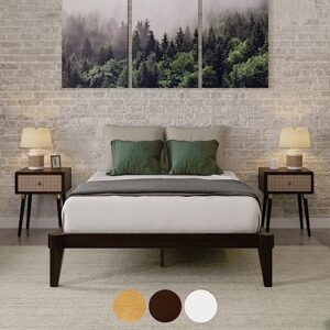 bme chalipa 14” full size bed frame - wood platform bed - wood slat support - no box spring needed - easy assembly - minimalist & modern style, walnut