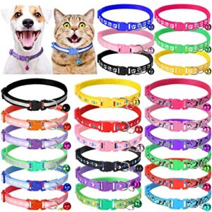 24 pcs puppy collars for litter cat collar with bells soft nylon whelping puppy collars adjustable reflective cat collar for newborn pets dogs, assorted colors (lovely style)