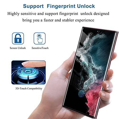 [2 Pack]YWXTW Support Fingerprint Unlock Screen Protector for Samsung Galaxy S22 Ultra 5G,Anti-Spy 9H Hardness Tempered Glass Film, Anti-Scratch with Easy Install Frame Case Friendly