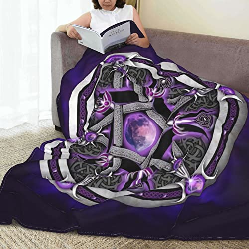 Purple Wicca Wiccan Star Pentagram Pentacle Full Fleece Throw Cloak Wearable Blanket Flannel Fluffy Comforter Quilt Nursery Bedroom Bedding King Size Plush Soft Cozy Air Conditioner Blanket