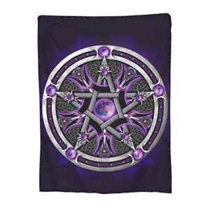 Purple Wicca Wiccan Star Pentagram Pentacle Full Fleece Throw Cloak Wearable Blanket Flannel Fluffy Comforter Quilt Nursery Bedroom Bedding King Size Plush Soft Cozy Air Conditioner Blanket