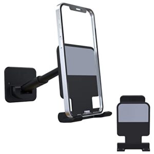 wall phone holder for shower bathroom mirror, 2 adhesive sticky pads, adjustable height and angle, black
