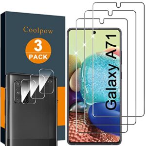 【3+3 pack 】coolpow designed for samsung galaxy a71 5g screen protector samsung a71 5g screen protector tempered glass 9h hardness bubble free anti-scratch hd clarity case friendly