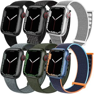 6 pack sport loop band compatible with apple watch band 49mm 45mm 44mm 42mm iwatch ultra series 8 7 6 5 se 4 3 2 1 strap nylon weave women men stretchy braided wristband breathable, 45 44 42mm (a)