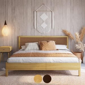 bme nipe 14 inch deluxe bed frame with adjustable headboard - rustic & bohemian unique style with acacia wood - no box spring needed - 12 strong wood slat support - easy assembly - king, natural