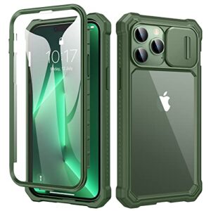 ruky for iphone 13 pro max case with camera cover, iphone 12 pro max case built-in screen protector, 12 pro max full body case for iphone 13 pro max & iphone 12 pro max 6.7", green