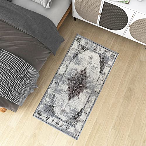 Ultra Soft Boho Distressed Faux Fur Area Rug,Silky Imitation Sheepskin Non-Shedding Stain Resistant Bedroom Floor Sofa Living Room Carpet 2'x4' Grey / Ivory