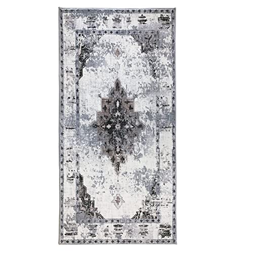 Ultra Soft Boho Distressed Faux Fur Area Rug,Silky Imitation Sheepskin Non-Shedding Stain Resistant Bedroom Floor Sofa Living Room Carpet 2'x4' Grey / Ivory