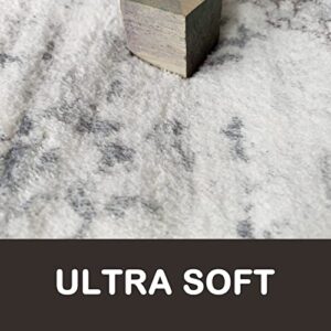 Ultra Soft Boho Distressed Faux Fur Area Rug,Silky Imitation Sheepskin Non-Shedding Stain Resistant Bedroom Floor Sofa Living Room Carpet 2'x4' Grey / Ivory