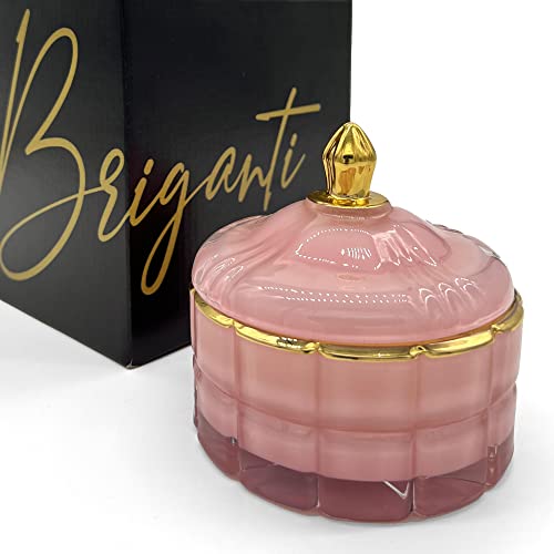 Briganti Natural Soy Wax Scented Candle for Home - Hand Poured Luxury Candle Jar with Lid with Cotton Wicks - Clean Burning Long Lasting Candle in Pink Glass Jar, 6oz (Blossom Tea)