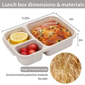 buluker 4 Pack Bento Lunch Box Set 3 Compartment Wheat Straw Meal Prep Food Storage Containers Plastic, Microwave and Dishwasher Safe (3 Compartment)