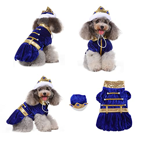 Yoption Dog Cat Prince Costumes with Crown Hat, Pet Halloween Christmas Velvet Cosplay Dress Funny Outfits Clothes for Puppy Dogs Cat (XL)