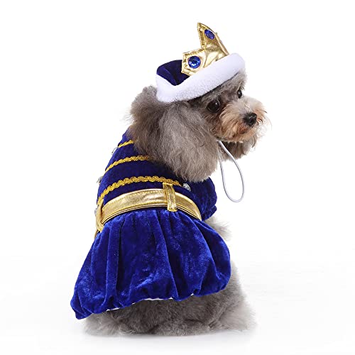 Yoption Dog Cat Prince Costumes with Crown Hat, Pet Halloween Christmas Velvet Cosplay Dress Funny Outfits Clothes for Puppy Dogs Cat (XL)