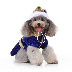 Yoption Dog Cat Prince Costumes with Crown Hat, Pet Halloween Christmas Velvet Cosplay Dress Funny Outfits Clothes for Puppy Dogs Cat (XL)