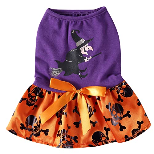 Yoption Halloween Dog Cat Costumes Witch Skeleton Dress, Pet Party Outfits Cosplay Hoodie Funny Puppy Cats Skirt (XL)