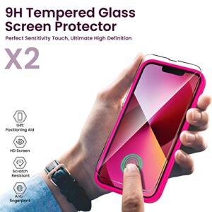 ORNARTO Compatible with iPhone 13 Case 6.1 inch, with 2 x Screen Protector, Liquid Silicone Gel Rubber Cover [Full Body] Shockproof Protective Phone Case for iPhone 13 -Hot Pink