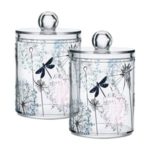 susiyo dandelions and dragonflies plastic jars with lid apothecary jar for cotton balls swabs pads - 2 pack