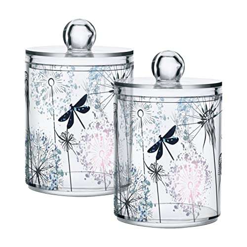 susiyo Dandelions and Dragonflies Plastic Jars with Lid Apothecary Jar for Cotton Balls Swabs Pads - 2 Pack