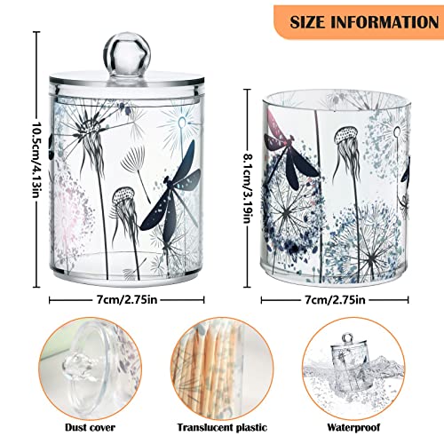 susiyo Dandelions and Dragonflies Plastic Jars with Lid Apothecary Jar for Cotton Balls Swabs Pads - 2 Pack