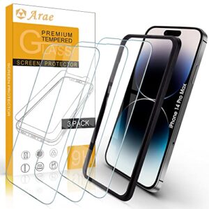 arae screen protector for iphone 14 pro max, hd tempered glass anti scratch work with most case, 6.7 inch, 3 pack
