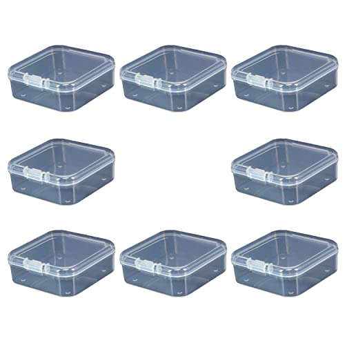 8 Pieces Small Plastic Box with Lids Square Plastic Containers Clear Plastic Boxes Craft Containers Plastic Beads Storage Containers Box for Beads Jewelry Small Items, 2.1x2.1x0.79 Inches