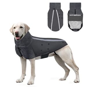 slowton dog jacket for large medium small dogs, warm fleece dog winter coat with turtleneck scarf, rain proof windproof reflective puppy outdoor vest snow cold weather coat (double lining grey,l)
