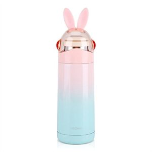cute rabbit cartoon kids vacuum insulated mug, 350ml kids stainless steel vacuum insulated mug hot water bottle travel cup for baby hot water (pink + green), cute rabbit cartoon kids vacuum insul