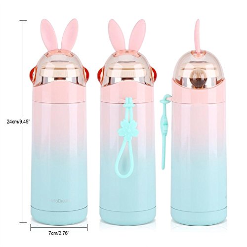 Cute Rabbit Cartoon Kids Vacuum Insulated Mug, 350ML Kids Stainless Steel Vacuum Insulated Mug Hot Water Bottle Travel Cup for Baby Hot Water (Pink + Green), Cute Rabbit Cartoon Kids Vacuum Insul