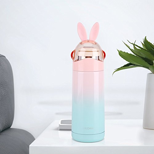 Cute Rabbit Cartoon Kids Vacuum Insulated Mug, 350ML Kids Stainless Steel Vacuum Insulated Mug Hot Water Bottle Travel Cup for Baby Hot Water (Pink + Green), Cute Rabbit Cartoon Kids Vacuum Insul