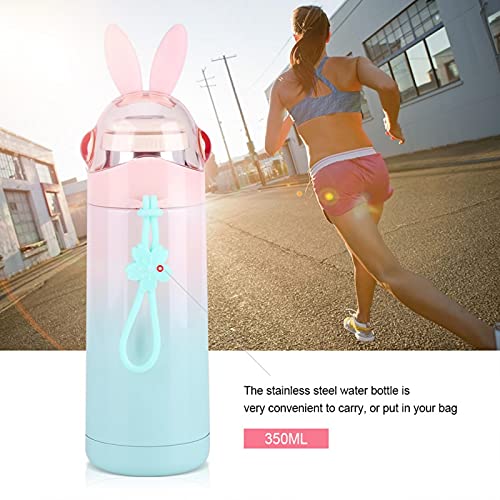 Cute Rabbit Cartoon Kids Vacuum Insulated Mug, 350ML Kids Stainless Steel Vacuum Insulated Mug Hot Water Bottle Travel Cup for Baby Hot Water (Pink + Green), Cute Rabbit Cartoon Kids Vacuum Insul