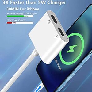 [Apple MFi Certified] 2PACK Dual Lightning Headphone Adapter for iPhone Splitter Audio and Charge Support All iOS System Compatible with iPhone 14/13/12/11/XS/XR/8/7/6