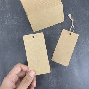 100 PCS Kraft Paper Gift Tag, Blank Rectangle Marking Tags,Price Tags with 100ft Natural Jute Twine, 3.9" x 1.9" ,Brown