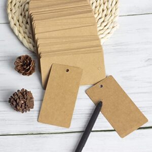 100 PCS Kraft Paper Gift Tag, Blank Rectangle Marking Tags,Price Tags with 100ft Natural Jute Twine, 3.9" x 1.9" ,Brown