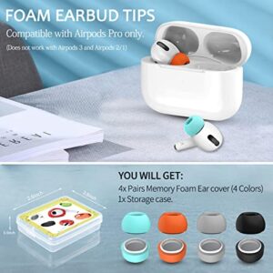 [4 Pairs] for Airpods Pro Ear Tips (Memory Foam), Replacement Ear Tips for Airpods Pro with Noise Reduction Hole | Fit in The Charging Case | with Portable Storage Box (Black/Grey/Orange/Mint Blue)