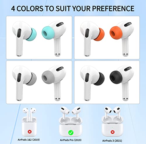 [4 Pairs] for Airpods Pro Ear Tips (Memory Foam), Replacement Ear Tips for Airpods Pro with Noise Reduction Hole | Fit in The Charging Case | with Portable Storage Box (Black/Grey/Orange/Mint Blue)