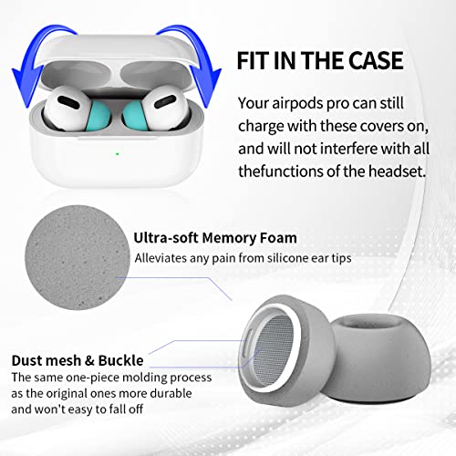 [4 Pairs] for Airpods Pro Ear Tips (Memory Foam), Replacement Ear Tips for Airpods Pro with Noise Reduction Hole | Fit in The Charging Case | with Portable Storage Box (Black/Grey/Orange/Mint Blue)