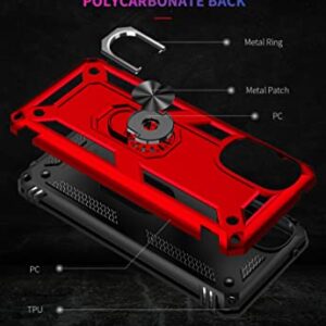 SunRemex Moto G 5G 2022 Case: Tempered Glass Screen Protector, Magnetic Ring Holder Kickstand, Military Grade - Red