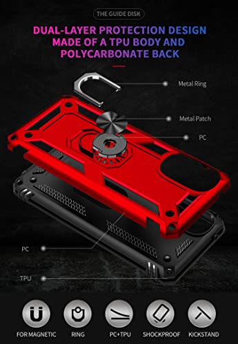 SunRemex Moto G 5G 2022 Case: Tempered Glass Screen Protector, Magnetic Ring Holder Kickstand, Military Grade - Red