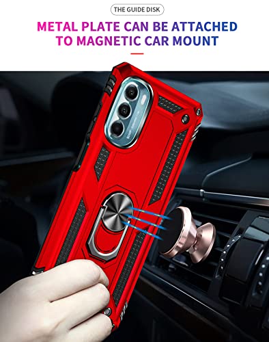 SunRemex Moto G 5G 2022 Case: Tempered Glass Screen Protector, Magnetic Ring Holder Kickstand, Military Grade - Red