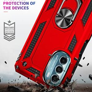 SunRemex Moto G 5G 2022 Case: Tempered Glass Screen Protector, Magnetic Ring Holder Kickstand, Military Grade - Red