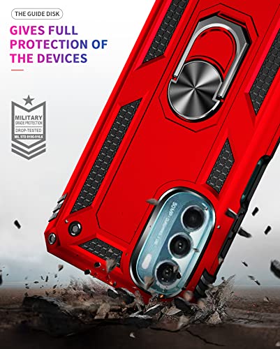 SunRemex Moto G 5G 2022 Case: Tempered Glass Screen Protector, Magnetic Ring Holder Kickstand, Military Grade - Red