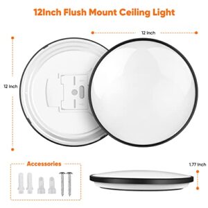 VSATEN Flush Mount Ceiling Light Fixture, 12 inch 24W Round LED Ceiling Light Fixtures Remote Control for Bedroom Kitchen Dinning Room Hallway Light