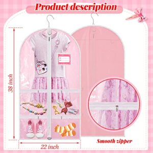 3 Pack Dance Garment Bag Pink Dance Costume Bags Kids Dress Bag with 4 Zipper Pockets 38 x 22 Inch Wardrobe Storage Bag Clear Window Garment Covers Recital Competition Bags for Dancer Girls Boys