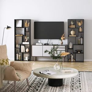 FOTOSOK Geometric Bookcase, 8-Tier Bookshelf TV Stand, Free Standing Display and Storage Shelf for Home Office, Black