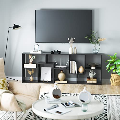 FOTOSOK Geometric Bookcase, 8-Tier Bookshelf TV Stand, Free Standing Display and Storage Shelf for Home Office, Black