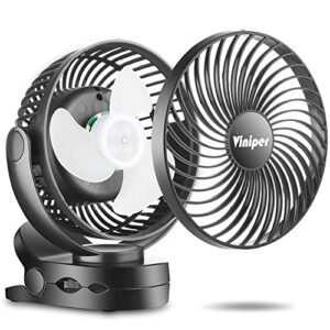 Viniper 6 inch Rechargeable Clip Fan with LED Light, 10000mah Battery Camping Hanging Fan : 360° Rotation, 3 Speeds, Also Use As Power Bank, Tent Personal Fan with Hanging Hook - Black
