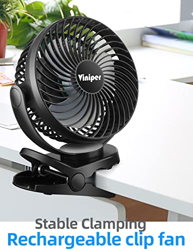 Viniper 6 inch Rechargeable Clip Fan with LED Light, 10000mah Battery Camping Hanging Fan : 360° Rotation, 3 Speeds, Also Use As Power Bank, Tent Personal Fan with Hanging Hook - Black