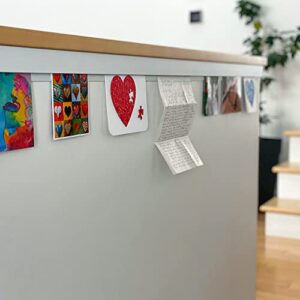 2x48-in. Art Display for Kids Artwork, Picture Rail in Silver for displaying Photos, Artworks, Posters, Notes, Documents at School, Home or Office - Ticket Holder for Restaurant, Wall Gallery