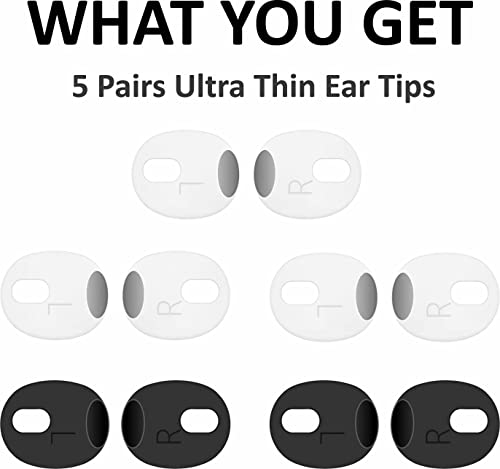 A-Focus 5 Pairs [ Fit in Case ] Compatible with AirPods 3rd Ear Tips Replacement Ultra Thin Grip Tips Anti Slip/Scratch Eartips Earbuds Cover Skin Accessories for New AirPod 3, 3 White 2 Black